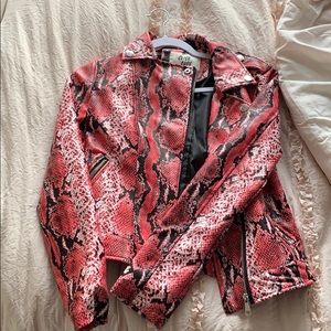 Snake print leather jacket